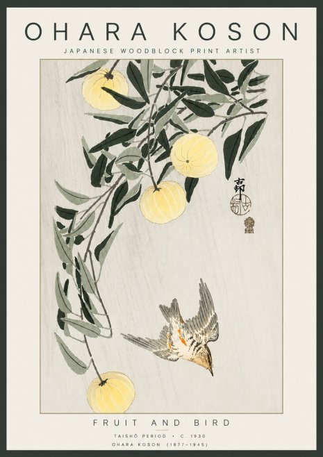 Ohara Koson Fruit and Bird No4 - Poster