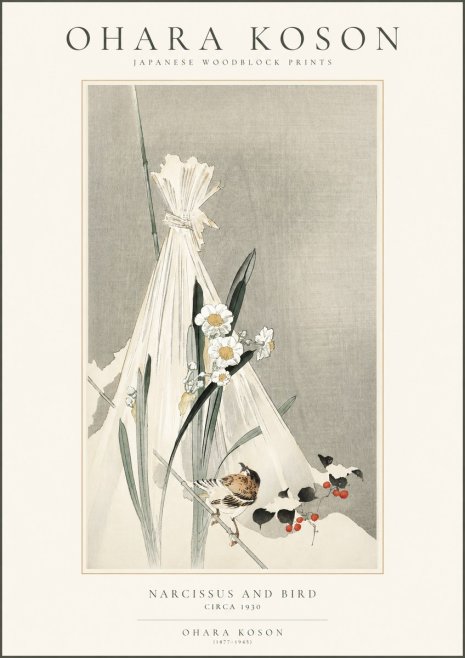 Ohara Koson Narcissus and Bird No1 - Poster