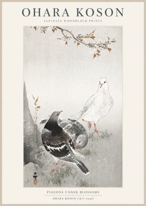 Ohara Koson Pigeons Under Blossoms No1 - Poster