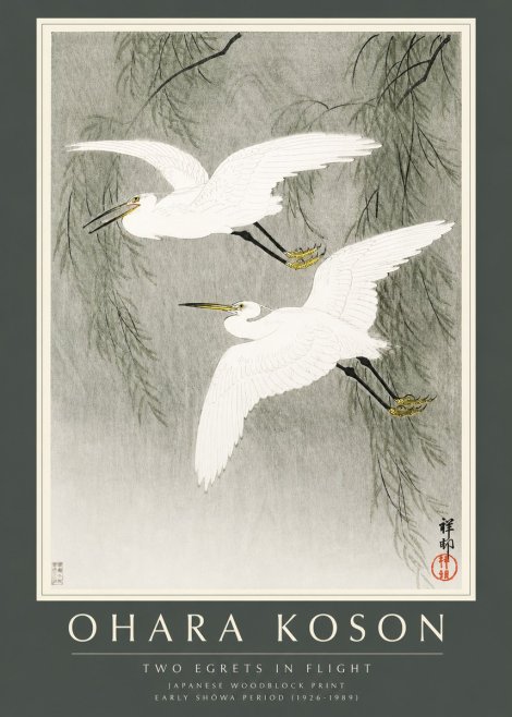 Ohara Koson Two Egrets in Flight No2 - Poster