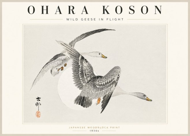 Ohara Koson Wild Geese in Flight I No5 - Poster