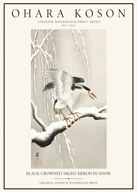 Ohara Koson Black-crowned Night Heron in Snow No1 - Poster