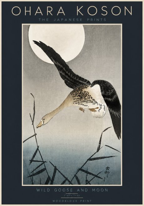 Ohara Koson Wild Goose and Moon No5 - Poster