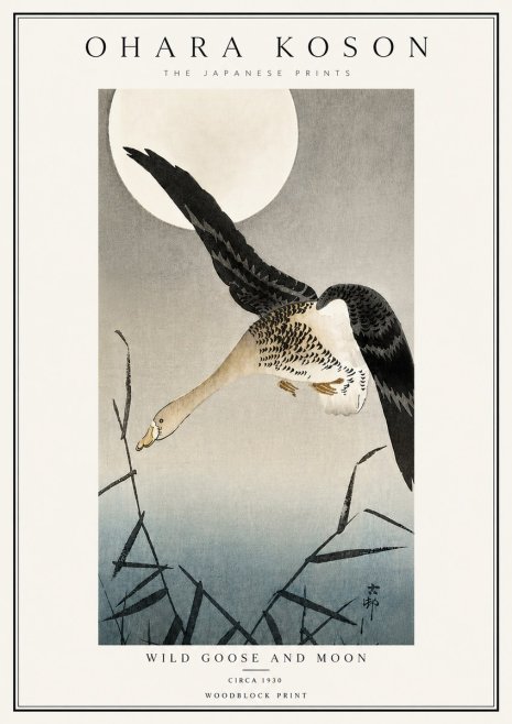 Ohara Koson Wild Goose and Moon No6 - Poster