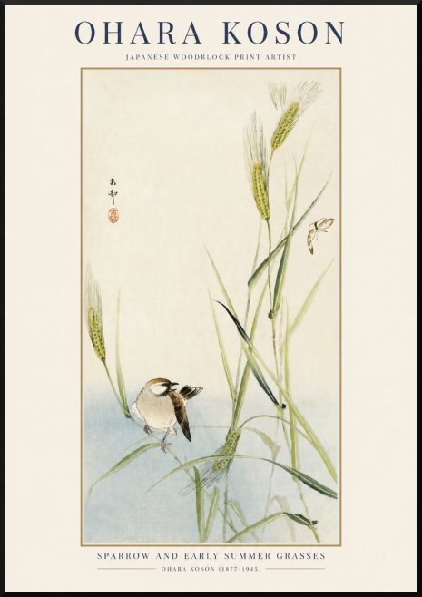 Ohara Koson Sparrow and Early Summer Grasses No1 - Poster