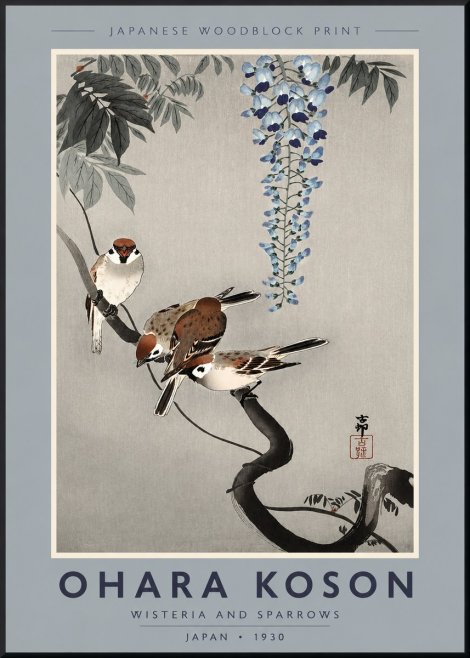 Ohara Koson Wisteria and Sparrows No2 - Poster