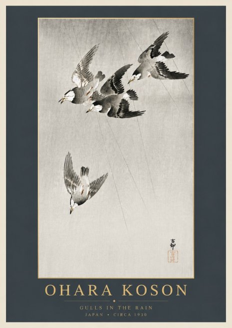 Ohara Koson Gulls in the Rain No6 - Poster