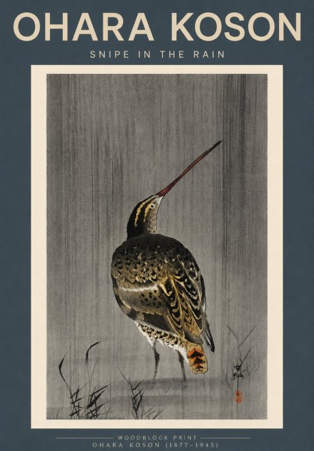 Ohara Koson Snipe in the Rain No3 - Poster