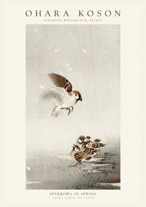 Ohara Koson Sparrows in Spring No1 - Poster
