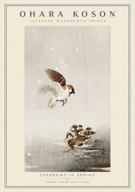 Ohara Koson Sparrows in Spring No6 - Poster