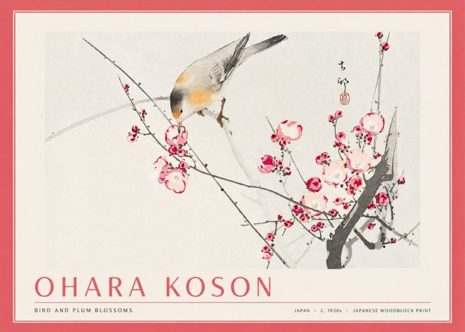 Ohara Koson Bird and Plum Blossoms No3 - Poster