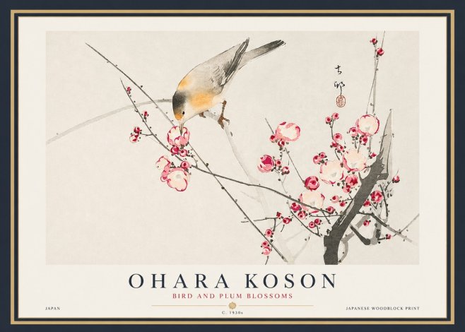 Ohara Koson Bird and Plum Blossoms No4 - Poster
