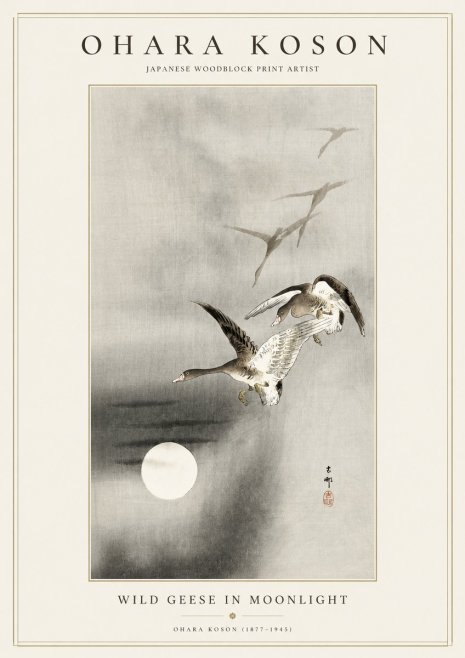 Ohara Koson Wild Geese in Moonlight II No1 - Poster