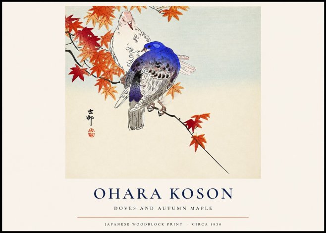 Ohara Koson Doves and Autumn Maple No1 - Poster