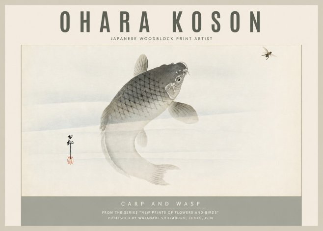 Ohara Koson Carp and Wasp No5 - Poster