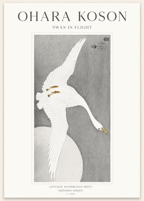 Ohara Koson Swan in Flight No1 - Poster