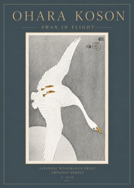 Ohara Koson Swan in Flight No3 - Poster