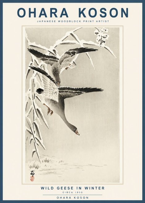 Ohara Koson Wild Geese in Winter No3 - Poster