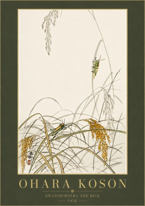 Ohara Koson Grasshoppers and Rice No6 - Poster