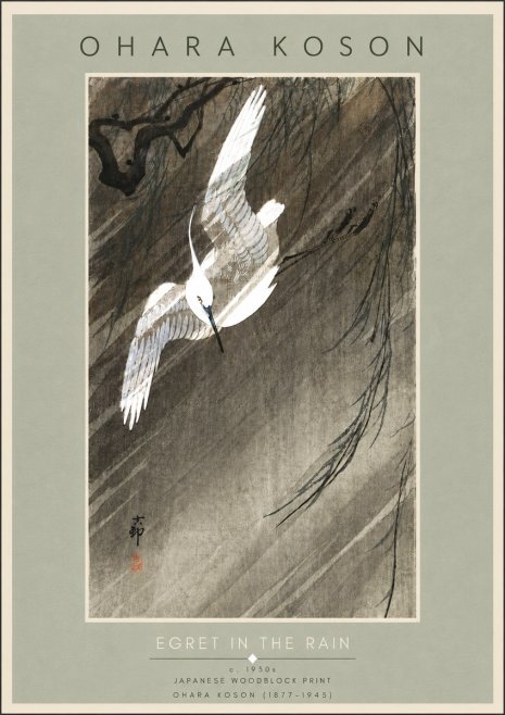 Ohara Koson Egret in the Rain II No5 - Poster