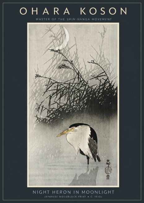 Ohara Koson Night Heron in Moonlight No2 - Poster