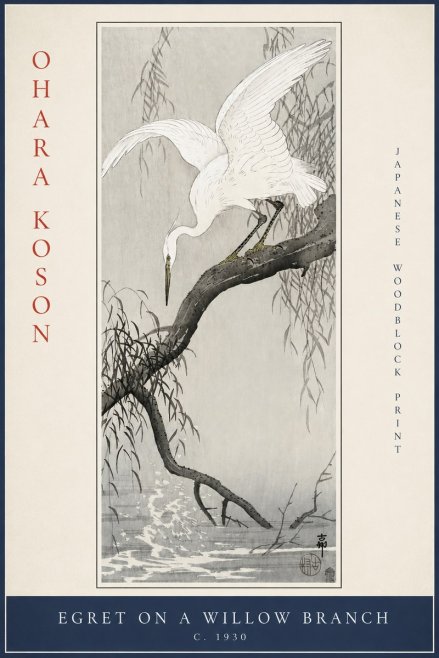Ohara Koson Egret on a Willow Branch No2 - Poster
