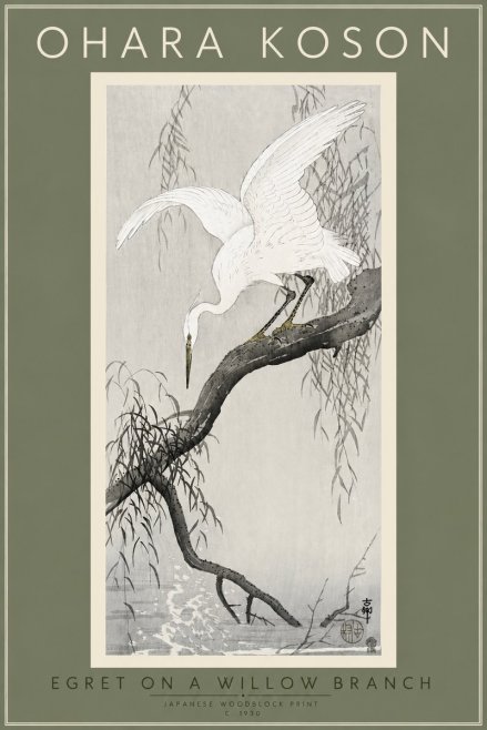Ohara Koson Egret on a Willow Branch No4 - Poster