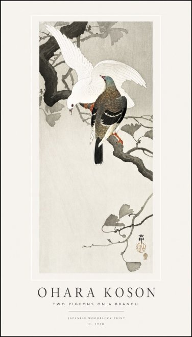 Ohara Koson Two Pigeons on a Branch No1 - Poster
