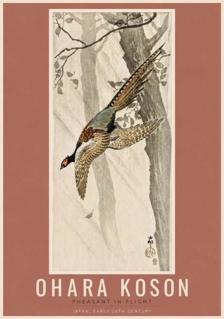 Ohara Koson Pheasant in Flight No3 - Poster