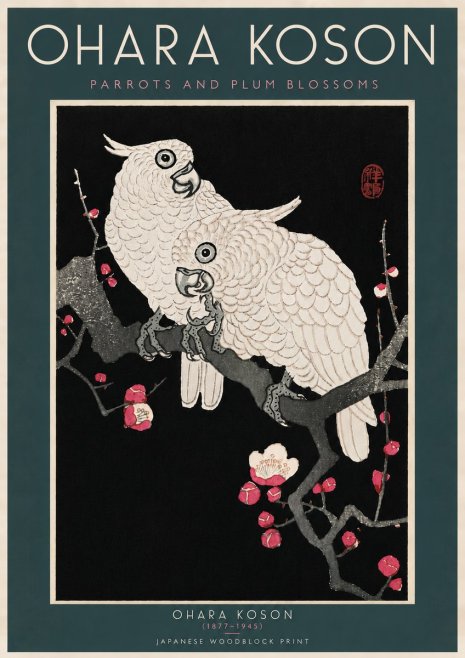 Ohara Koson Parrots and Plum Blossoms No6 - Poster