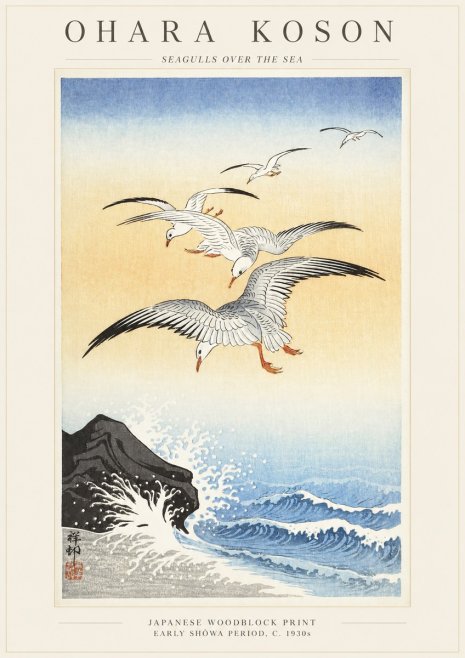 Ohara Koson Seagulls over the Sea No1 - Poster