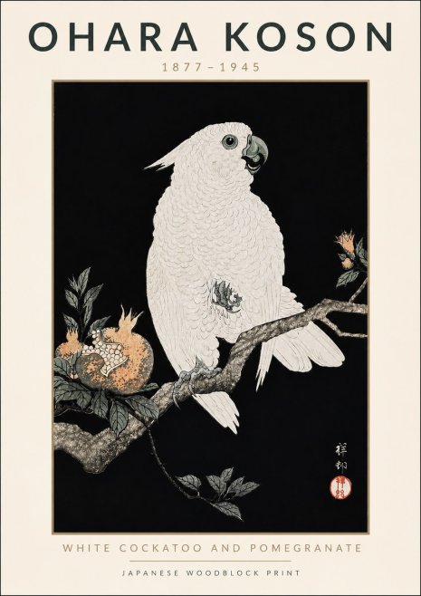 Ohara Koson White Cockatoo and Pomegranate II No4 - Poster