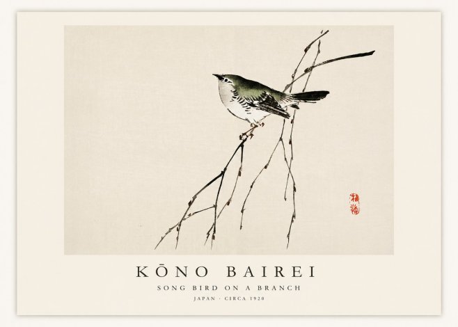 Kōno Bairei Song Bird on a Branch No1 - Poster