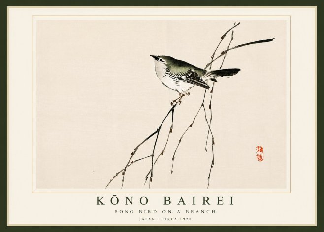 Kōno Bairei Song Bird on a Branch No4 - Poster