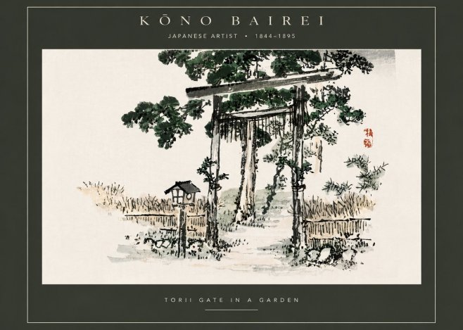 Kōno Bairei Torii Gate in a Garden No5 - Poster