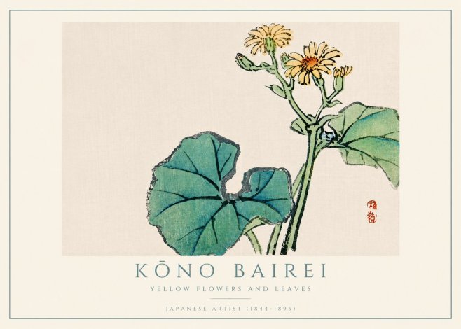 Kōno Bairei Yellow Flowers and Leaves No4 - Poster