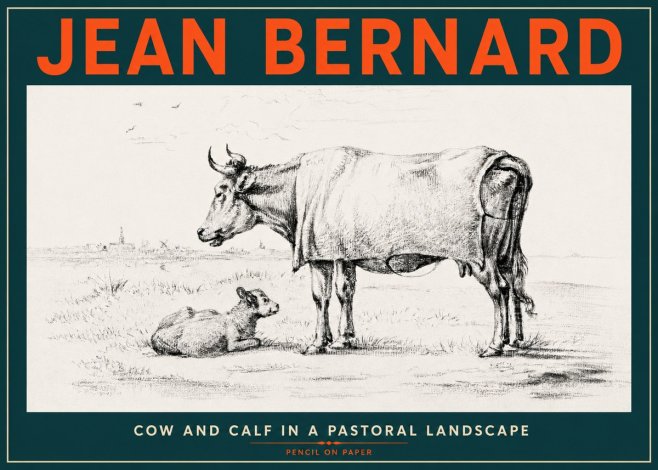 Jean Bernard Cow and Calf in a Pastoral Landscape No4 - Poster