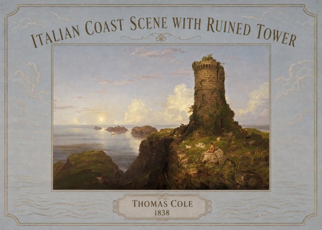 Thomas Cole Italian Coast Scene with Ruined Tower I No3 - Poster