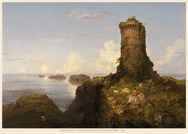 Thomas Cole Italian Coast Scene with Ruined Tower I No5 - Poster