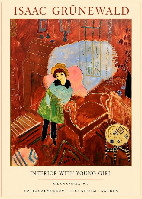 Isaac Grünewald Interior with Young Girl No1 - Poster