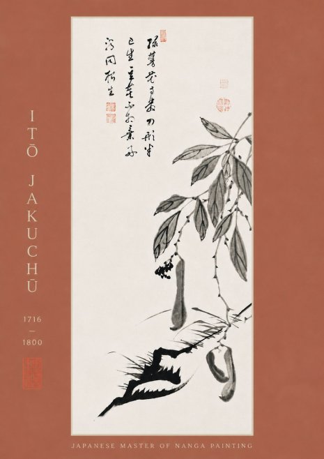 Itō Jakuchū Branch with Pods and Calligraphy No8 - Poster