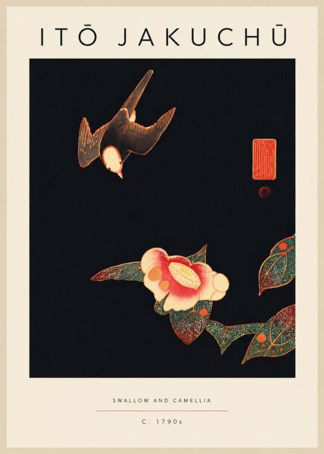 Itō Jakuchū Swallow and Camellia No5 - Poster