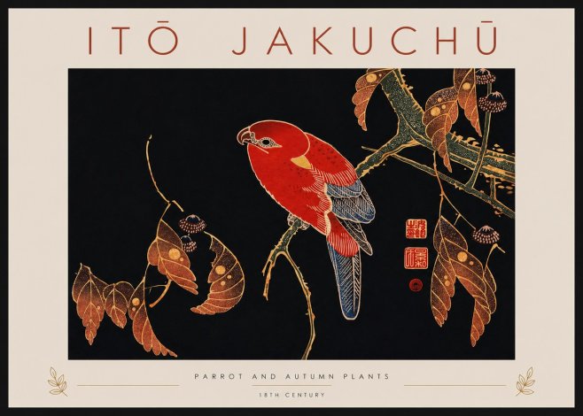 Itō Jakuchū Parrot and Autumn Plants No4 - Poster