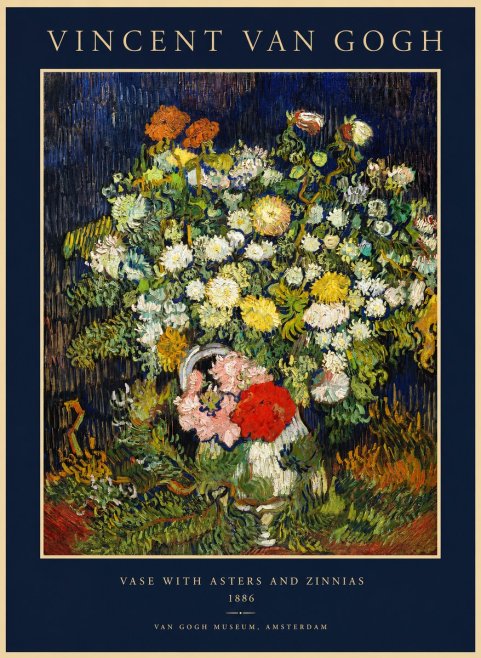 Van Gogh Vase with Asters and Zinnias No1 - Poster