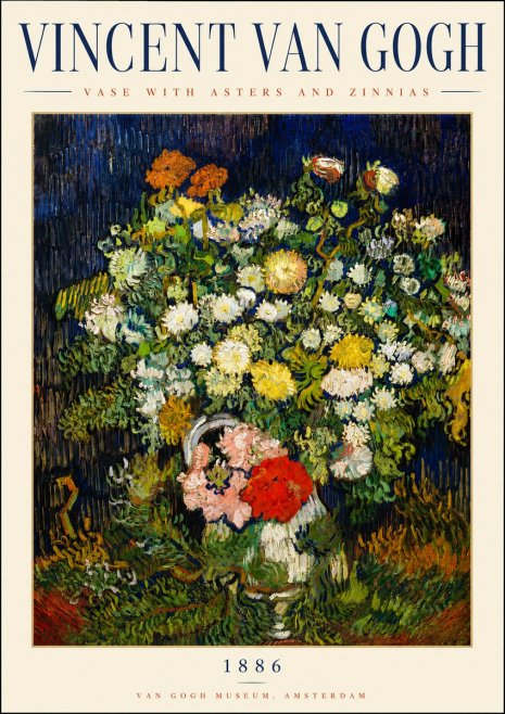 Van Gogh Vase with Asters and Zinnias No3 - Poster