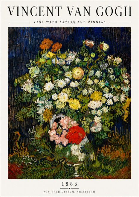 Van Gogh Vase with Asters and Zinnias No5 - Poster