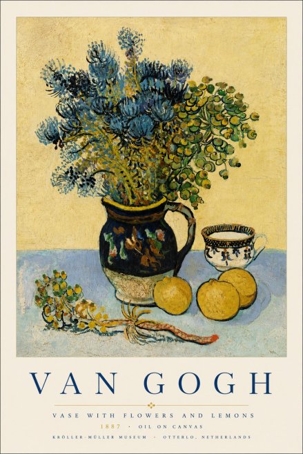 Van Gogh Vase with Flowers and Lemons No4 - Poster
