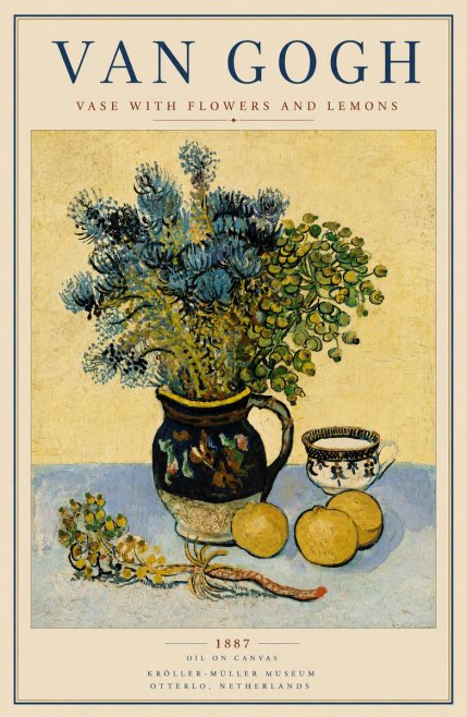 Van Gogh Vase with Flowers and Lemons No6 - Poster