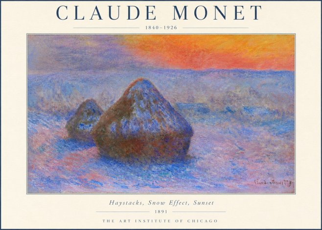 Monet Haystacks, Snow Effect, Sunset No3 - Poster