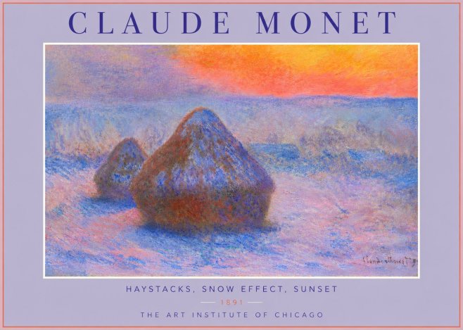 Monet Haystacks, Snow Effect, Sunset No4 - Poster